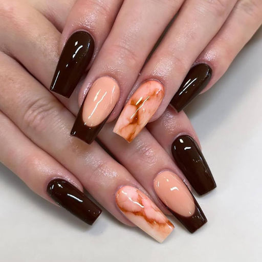 What are some unique variations of brown French tip nails