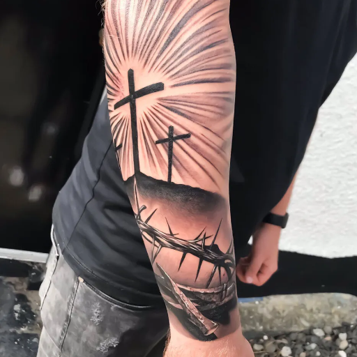 What are three unique cross-tattoo designs for the forearm_